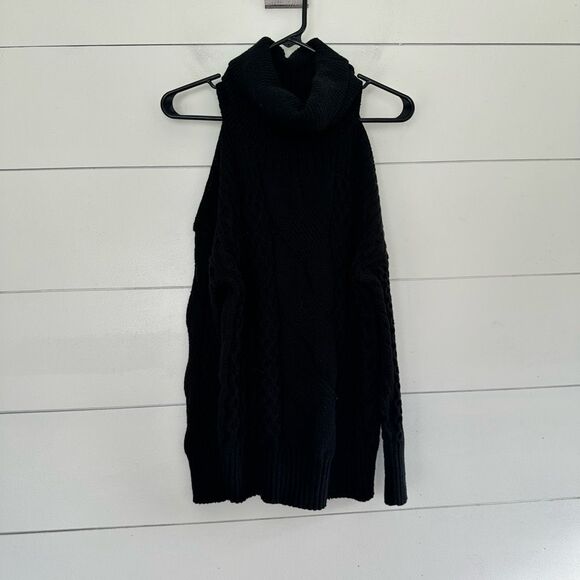 Anthropologie Women’s Small Black Alpaca Blend Cold Shoulder Sweater - Picture 1 of 6